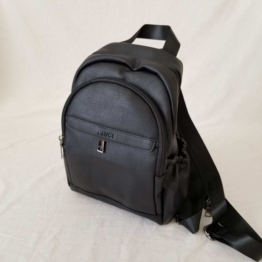 NWT! Cluci Convertible Black Faux Leather Purse Shoulder Crossbody Bag Backpack